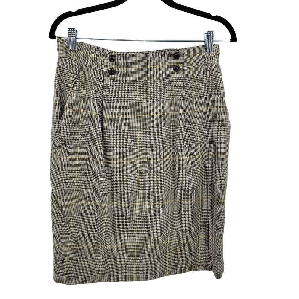 Vtg 80s Preppy Twee Pencil Skirt Sz S Gray Glen Plaid Academia‎ Clueless